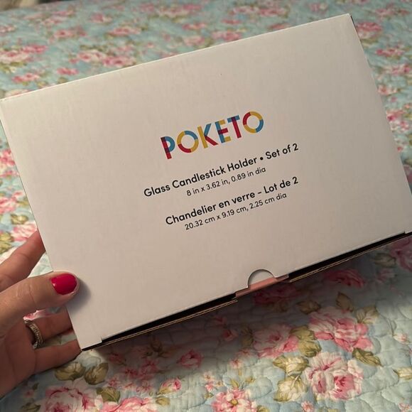 POKETO Glass Candlestick Holder Set of 2 New In Box - Picture 3 of 7